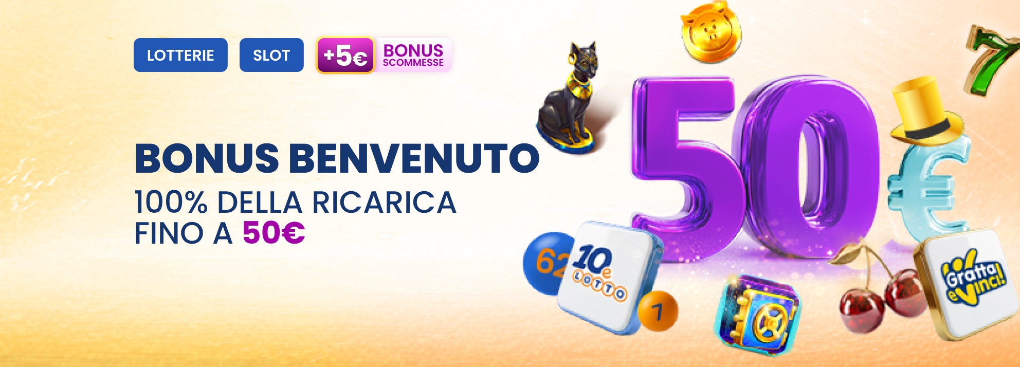 Benvenuto fino a 50€ + 5€ Bonus Scommesse